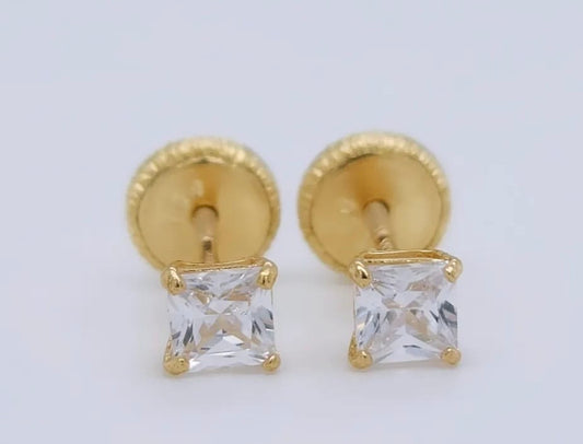 18k Yellow Gold 5x5 Square CZ Earrings